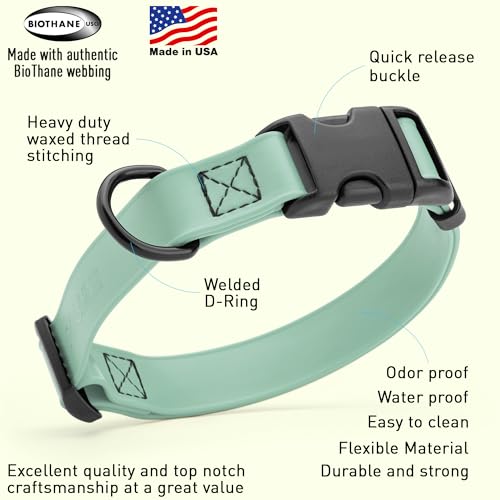 Biothane Waterproof Dog Collar with Quick Release Buckle Strong Coated Nylon Webbing with Odor
