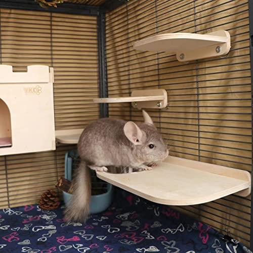 Natural Wood Chinchilla Platform Set with Feeding Bowl