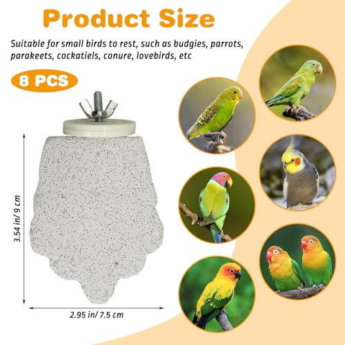 8 PCS Bird Perches Calcium Parrot Perch Stand Bird Beak Grinding Stone Foot Claws Trimmer Parrot Chewing Toys Bird Cage Accessories for Budgie Cockatiel Conure Lovebird Finch