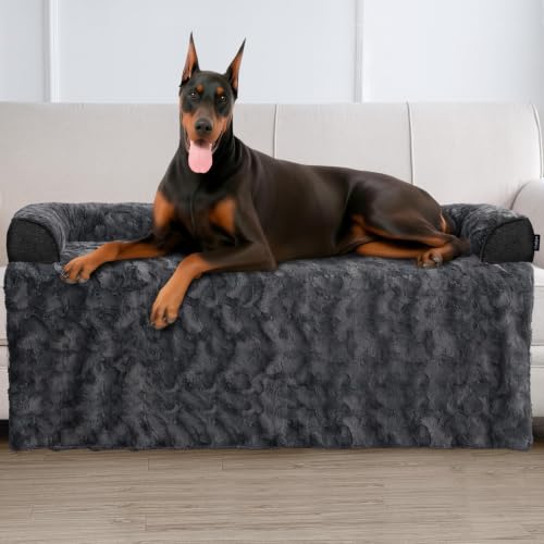 Calming Dog Bed for Couch with Cozy Raised Edge (Dark Grey / 53"L x 39"W x 5"Th)