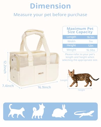 Dog Purse Carrier for Small Dogs Rabbit cat with Large Pockets (Beige Mesh / 17.0"L x 7.5"W x 12.0"H)