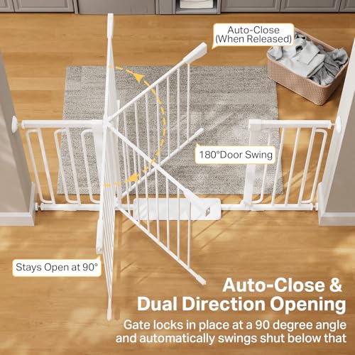 36.6 59" Extra Wide Baby Gate for Stairs (White / 36.6-59"W x 30.5"H)