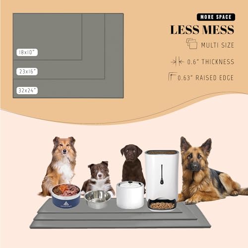 23x16 Waterproof Silicone Dog Food Mat (Grey / 23" x 16")