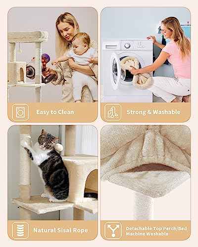 56.3" Cat Tree for Indoor Cats Large Adult with Hammock (Beige / 56 Inches)