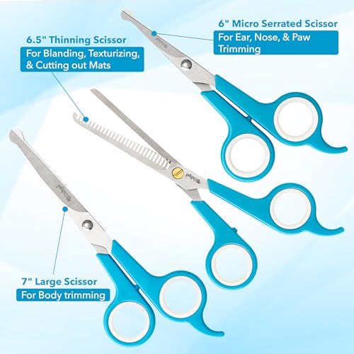 Razor Sharp Stainless Steel Dog Grooming Scissors for Grooming Professionals at Home with Rounded Safety Tips (3 Pack)