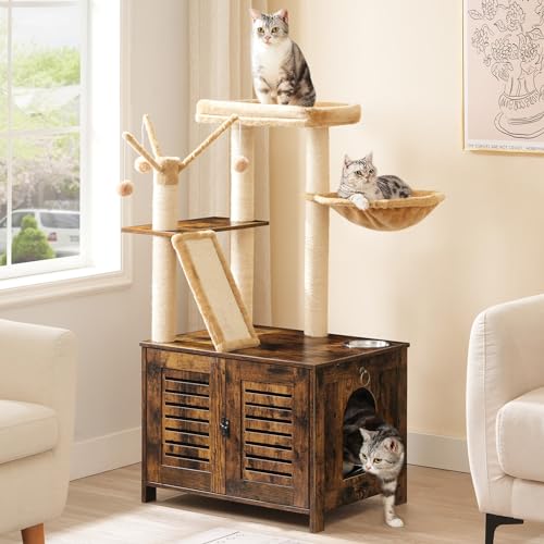 Cat Tree with Litter Box Enclosure (Rustic Brown)