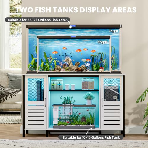 55 75 Gallon Fish Tank Stand with Power Outlets & LED Light
