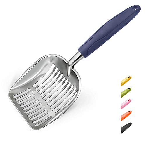 Cat Litter Scoop (Large / POLISHED Aluminum \ #01 Blue Handle)