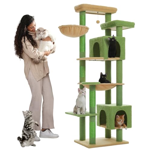 69" Cactus Cat Tower with Hammock & Scratching Posts (Green / 69 Inches)