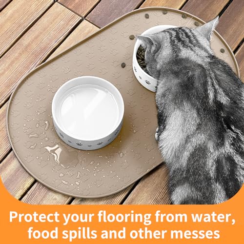 Dog Food Mat Spill (Taupe / 19"L x 12"W)