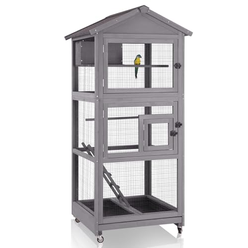 Large Bird Cage Outdoor Wooden Aviary Indoor on Wheels