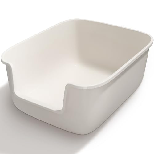 Large Cat Litter Box High Sided Entry Cat Litter Pan 50 x 40 x 22 CM (White)