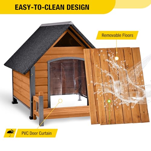 Dog House Outdoor Waterproof Dog Kennel for Small to Medium Size Dogs Doghouse Puppy Shelter with Elevated Floor for Winter (Brown-A / Medium)