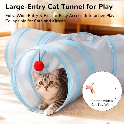 Cat Tunnel, 3-Way Collapsible Toy for Indoor Cats, Grey & Blue (Light Grey&Blue / Small)