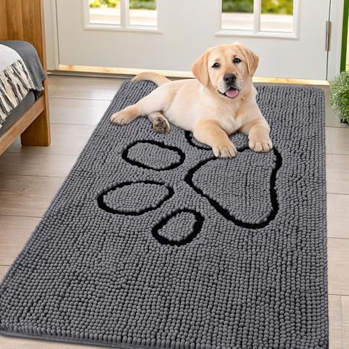 Dog Door Mat for Muddy Paws (47"X32" / Dark Grey and Black)