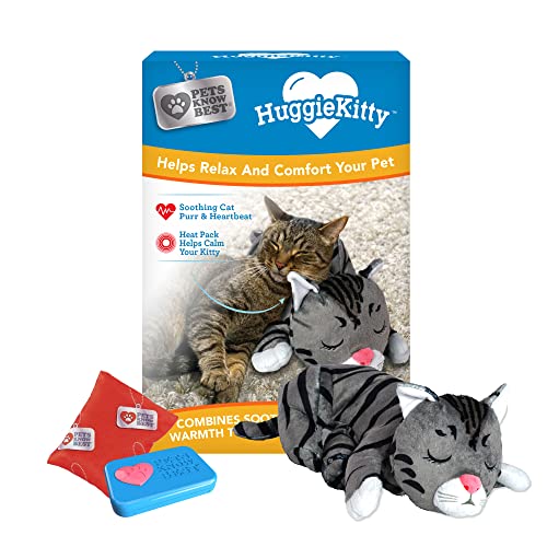 HuggieKitty Comfort Purring Companion with Heartbeat Sleep Aide for Cats & Kittens (Grey)