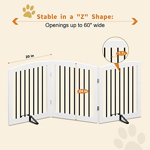 Freestanding Wooden Pet Gate for House (24" Height-3 Panel / White & Black)