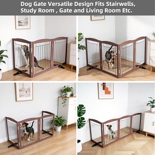 Freestanding Dog Fence Indoor (Brown / 【3 Panels】60''w x 24''h)