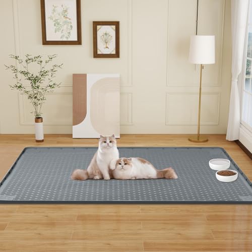 Cat Food Mat Extra Large Silicone Pet Bowl Mat 50''x35'' (Dark Grey / 50"L x 35"W)