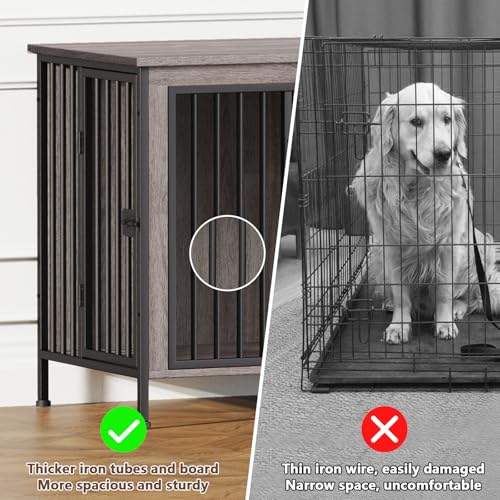 63" Dog Crate Furniture for 1 or 2 Dogs (Oak Grey / 63.0" x 23.6" x 27.9")