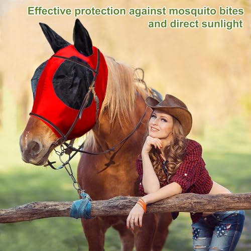Horse Fly Mask with Ears (Red / Medium (for 13hh-15hh))
