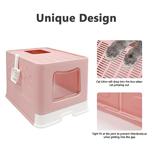 XL Foldable Cat Litter Box with Lid (Pink / X-Large)