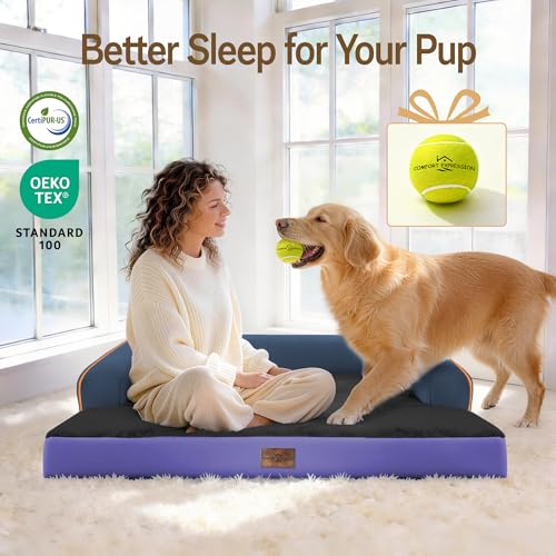 Washable Dog Bed with Bolster for Medium to Large Dogs (Electric Violet / 36"L x 27"W x 7.5"Th)