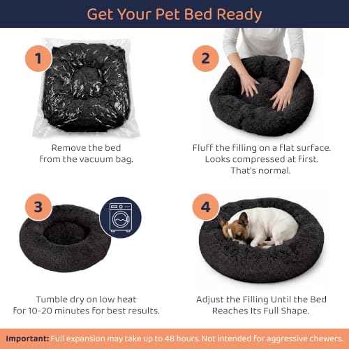 Calming Donut Dog Bed for Small Dogs (Black / Small (23"L x 23"W x 8"Th))