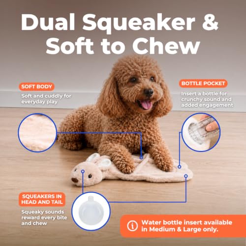 2-in-1 Stuffless Squeaky Dog Toy - Hare, Medium (Brown/Hare / Medium)