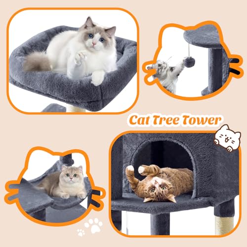 44 Inch Small Cat Tree Tower for Indoor Cats and Kittens (Dark Grey / 44IN)