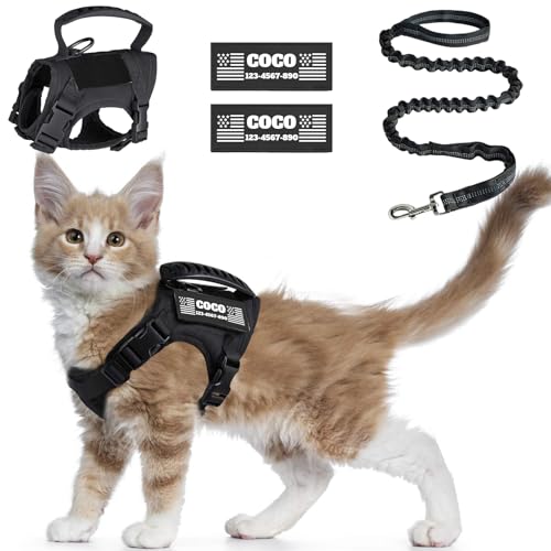Escape Proof Tactical Cat Harness with Custom Patches (Black)