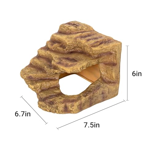 Resin Reptile Hideout Cave Reptile Habitat Tank Decor Terrarium Accessories for Bearded Dragon Leopard Gecko Lizards Turtle (Small)