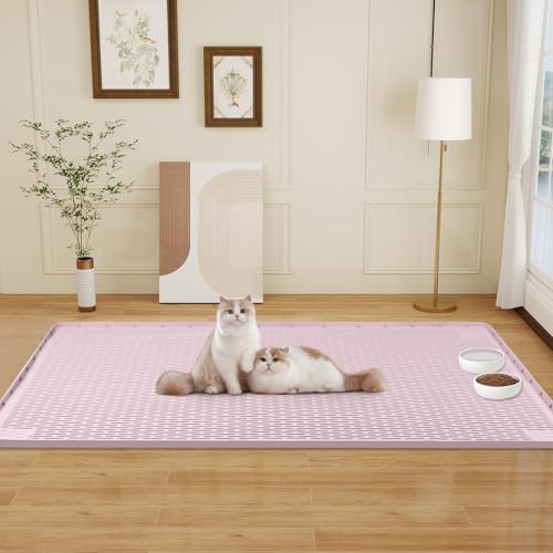 Cat Food Mat Extra Large Silicone Pet Bowl Mat 50''x35'' (Pink / 50"L x 35"W)