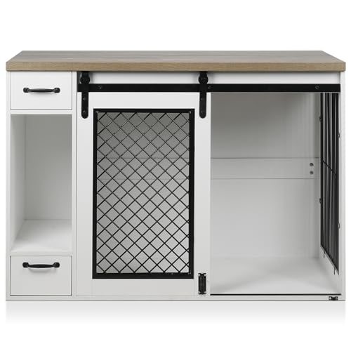 47.2" Heavy Duty Indoor Wood Dog Crate Furniture for Extra Large Dogs White (47.2"L x 23.6"W x 32.9"H / White)