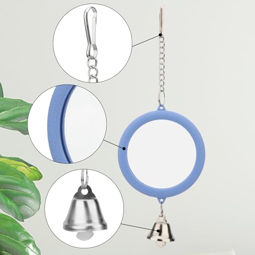 Bird Mirror Toy with Bell Interactive Parrot Hanging Mirror (BLUE)