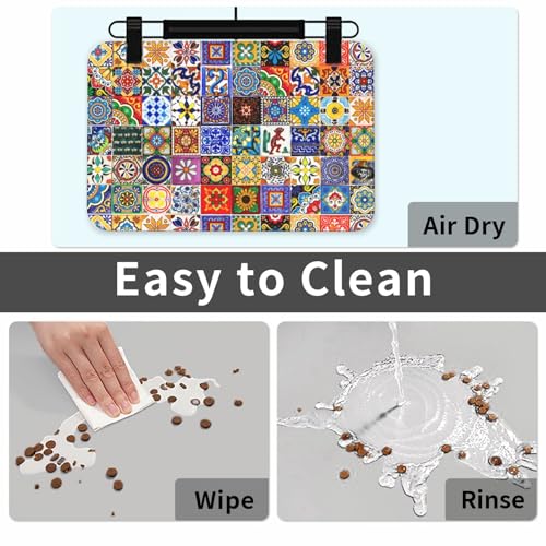 Bohemian Chic Floral Dog Food Mat Waterproof Pet Cat Placemat (Bohemian Chic Floral / 17.7"L x 17.7"W)