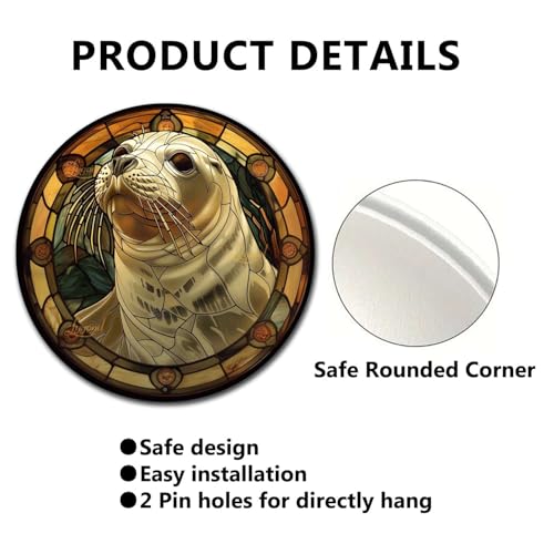 Metal Sign Tin Sign Circular Stained Glass Harbor Inspirational Wall Art for Bar 8×8 Inches (8×8 Inches / Harbor-1)