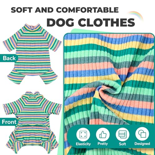 Striped Dog Pajamas Stretchy Cute Four (Green / Medium)