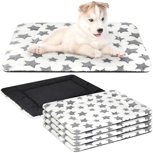 4 Pcs Dog Crate Pads Soft Warm (Rectangular 18 x 24 x 1.6 Inch / Star / White)