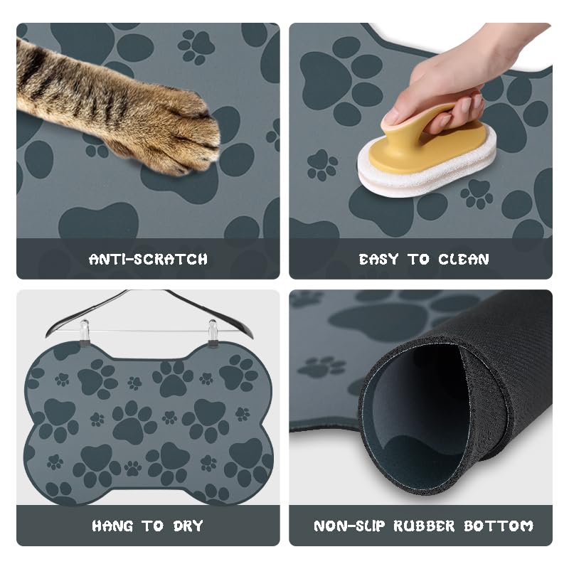 Dog Food Mats for Floors Waterproof (Grey Bone01 / 25.5"L x 17"W)