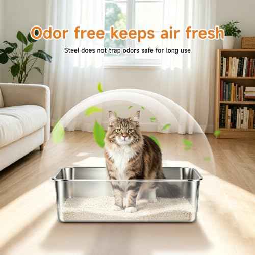Stainless Steel Cat Litter Box Sturdy Metal Pan for Cats and Pets (17.32L''×13.38''W×5.11''H)