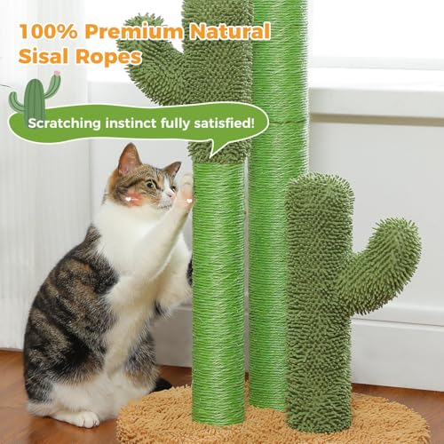 Cactus Cat Scratching Post 35”Cat Scratcher with Toy Ball (Extra Large 35" / Khaki)