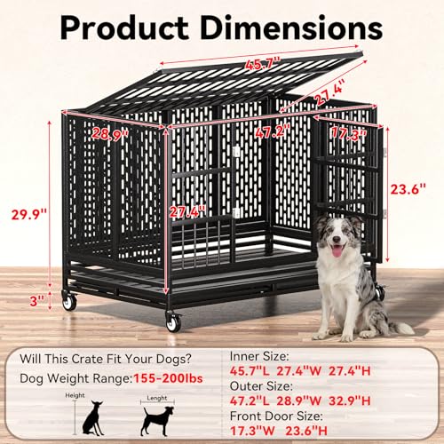 48 Inch Heavy Duty Dog Crate with Wheels (47.2"L x 28.9"W x 29.9"H)