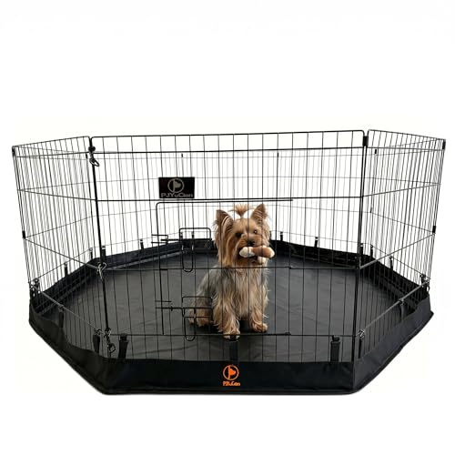 Puppy Playpen with Bottom Pad and Door (Black / X-Small Pen: 24-Inch High)