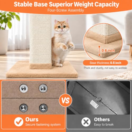 Cat Scratching Post 33 Inch Nature Sisal Cat Scratch Post for Indoor Cats (Orange)