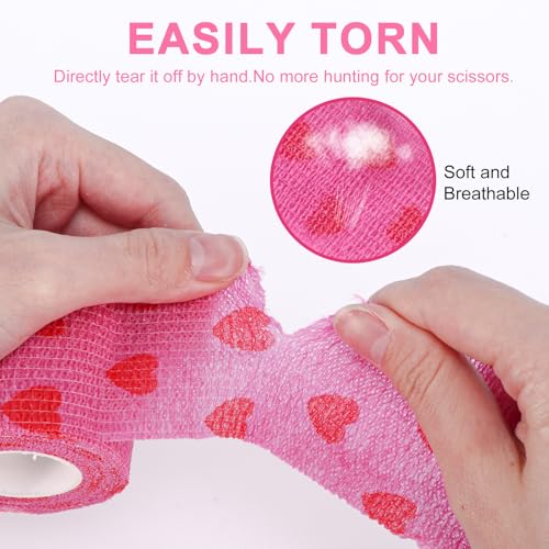 24 Pack Self Adhesive Vet Wrap & Medical Tape (Pink Heart / 2 Inch)