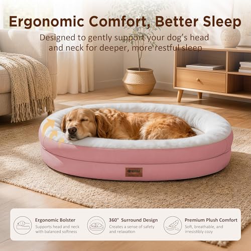 Waterproof Orthopedic Dog Bed for Extra Large Dogs (Pink / 48"L x 35"W x 7.5"Th)