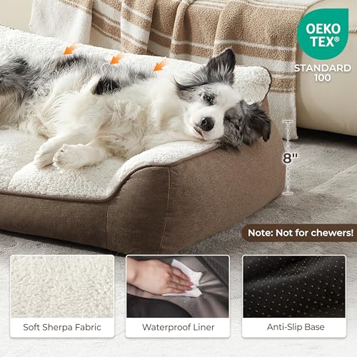 Extra Thick Orthopedic Bolster Dog Bed Medium Size Dogs (Brown / 35"L x 25"W x 8"H)