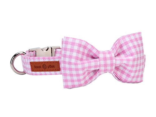 Dog Collar with Bowtie (Pink Grid / Medium (Pack of 1))