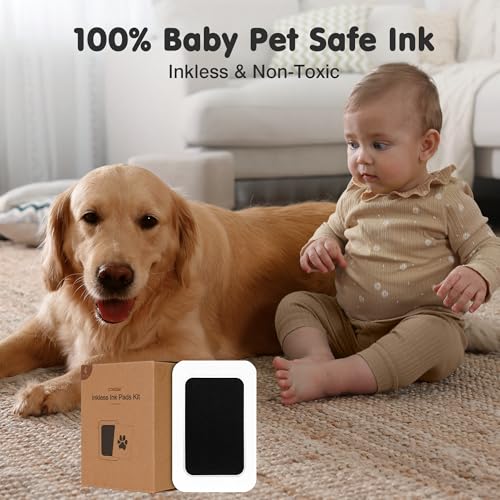 Inkless Paw Print Kit for Dogs (Black Pad,Black/Natural Wood Frame / 4-Pack,Medium)